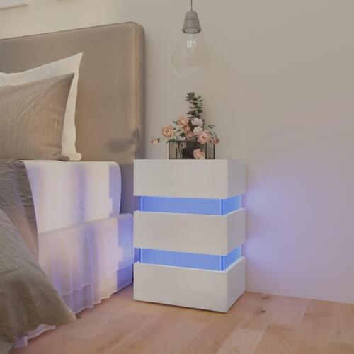 Sengebord med LED 45x35x67 cm konstrueret træ hvid
