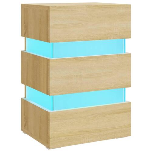Sengebord med LED 45x35x67 cm konstrueret træ sonoma-eg