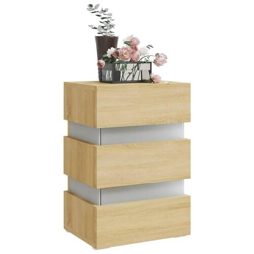Sengebord med LED 45x35x67 cm konstrueret træ sonoma-eg