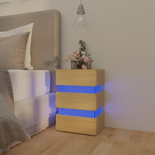 Sengebord med LED 45x35x67 cm konstrueret træ sonoma-eg