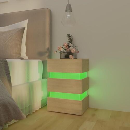 Sengebord med LED 45x35x67 cm konstrueret træ sonoma-eg