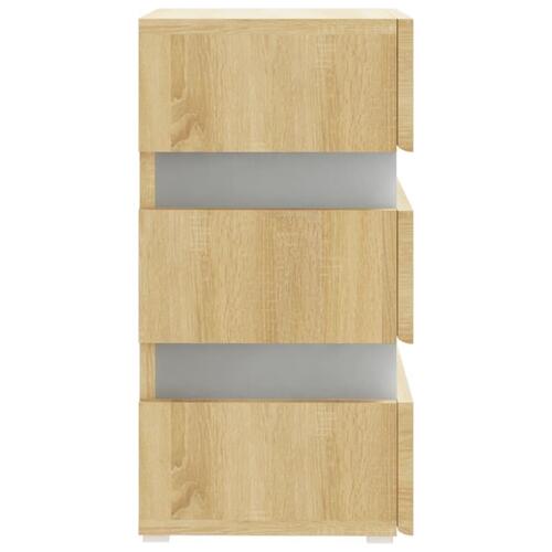 Sengebord med LED 45x35x67 cm konstrueret træ sonoma-eg