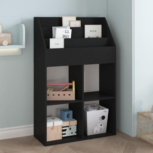 Magasinholder til børn 71x30x114 cm spånplade sort