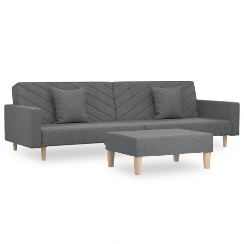 2-personers sovesofa med 2 puder og fodskammel stof lysegrå