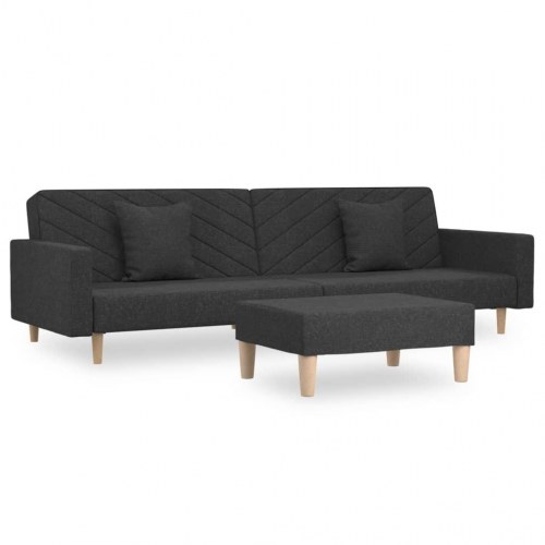 2-personers sovesofa med 2 puder og fodskammel stof sort