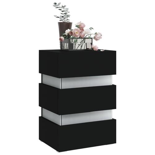 Sengebord med LED 45x35x67 cm konstrueret træ sort