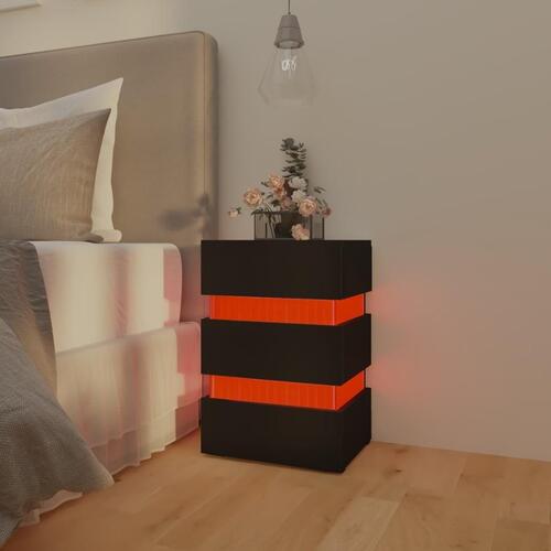 Sengebord med LED 45x35x67 cm konstrueret træ sort