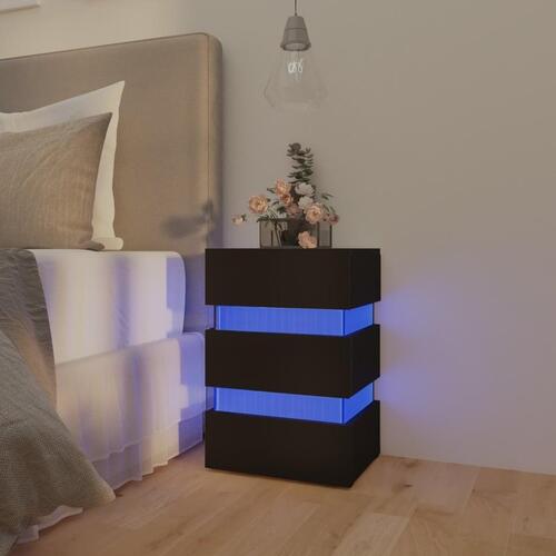 Sengebord med LED 45x35x67 cm konstrueret træ sort
