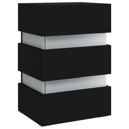 Sengebord med LED 45x35x67 cm konstrueret træ sort