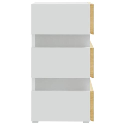 Sengebord med LED 45x35x67 cm konstrueret træ hvid og sonoma-eg