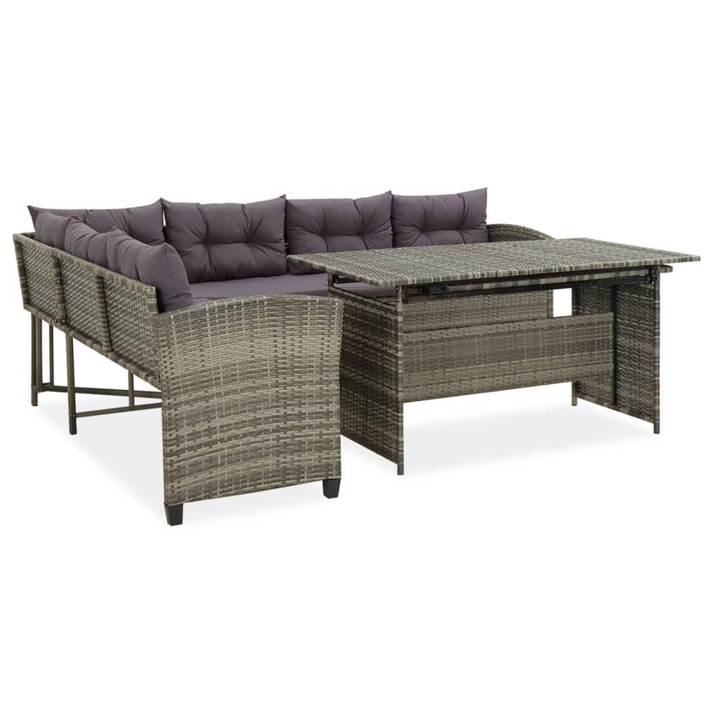 Spisebordssæt Til Haven 3 Dele Med Hynder Polyrattan Grå - 3