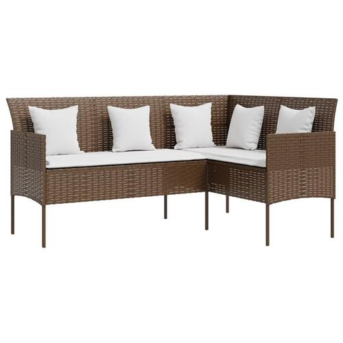 L-formet sofa med hynder polyrattan brun