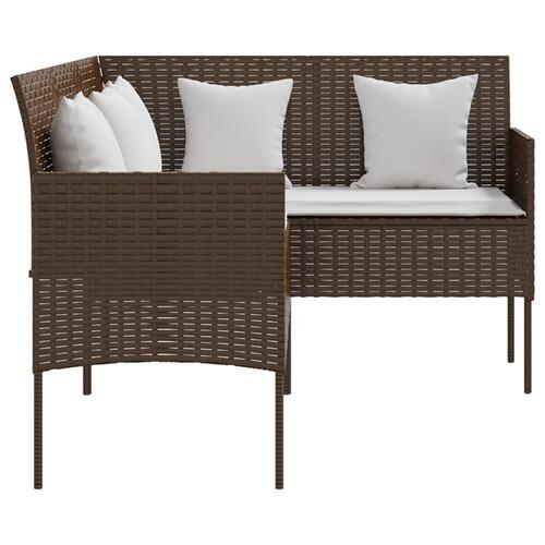 L-formet sofa med hynder polyrattan brun