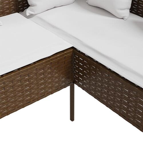 L-formet sofa med hynder polyrattan brun