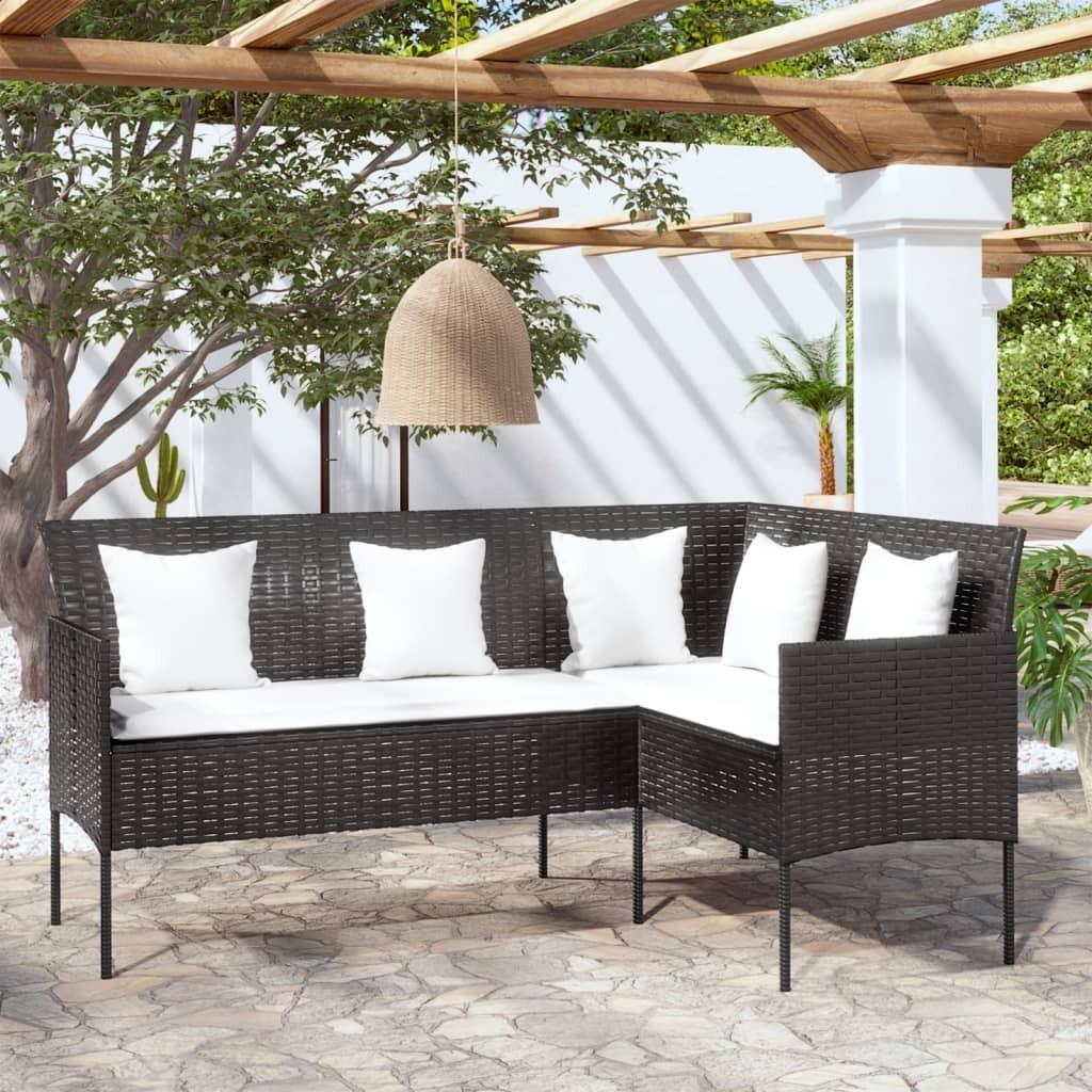 Formet Sofa Med Hynder Polyrattan Sort