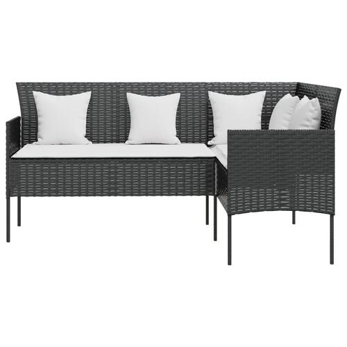 L-formet sofa med hynder polyrattan sort