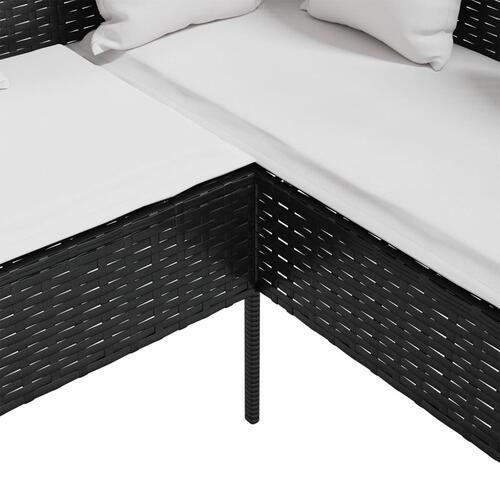 L-formet sofa med hynder polyrattan sort