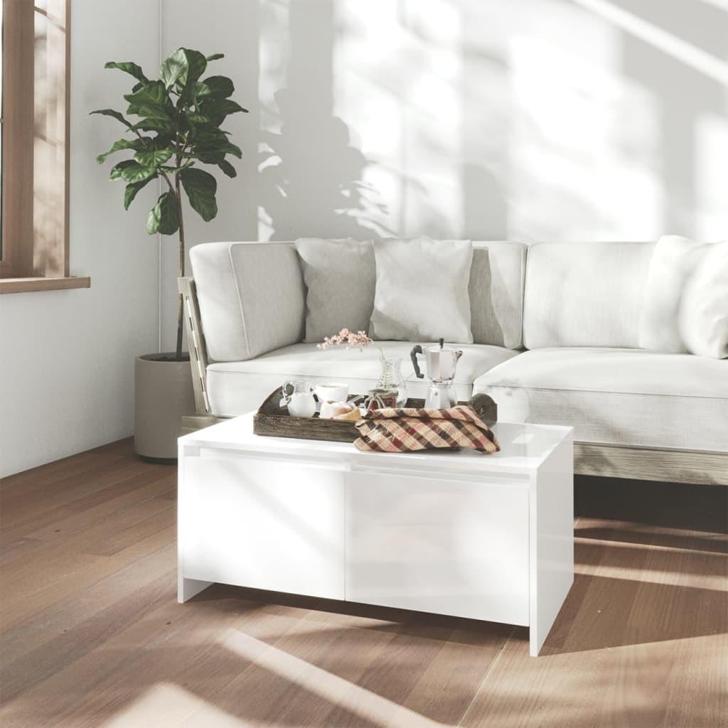 Sofabord 90x50x41,5 cm konstrueret træ hvid højglans
