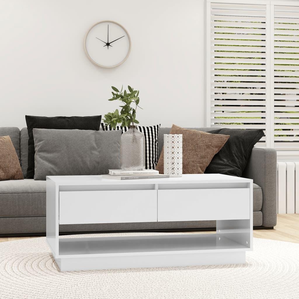 Sofabord 102,5x55x44 cm konstrueret træ hvid højglans
