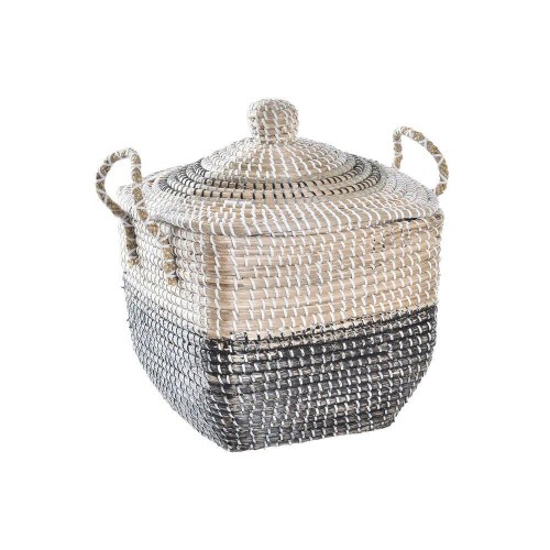 Dekorativ kurv i havgræs - grå/natur, boho, 45 × 35 × 43 cm