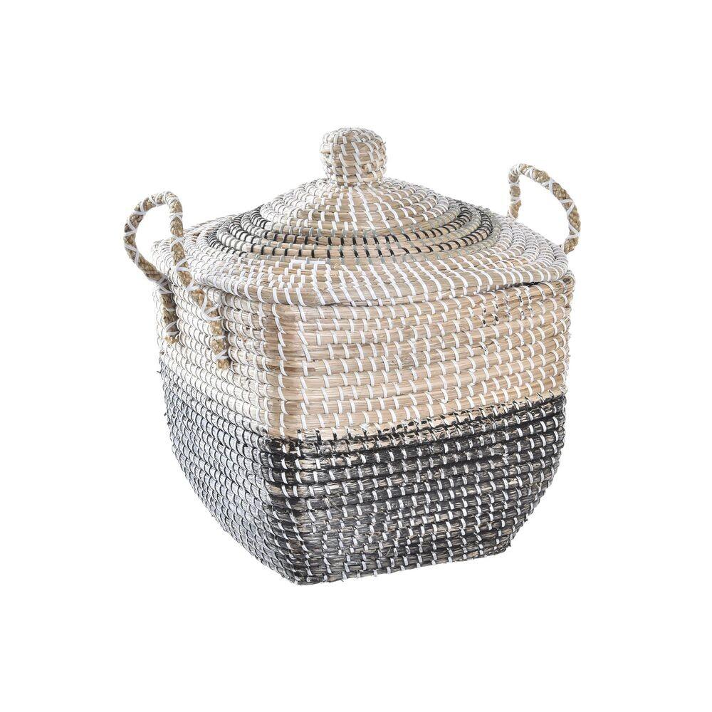 Dekorativ kurv i havgræs - grå/natur, boho, 45 × 35 × 43 cm