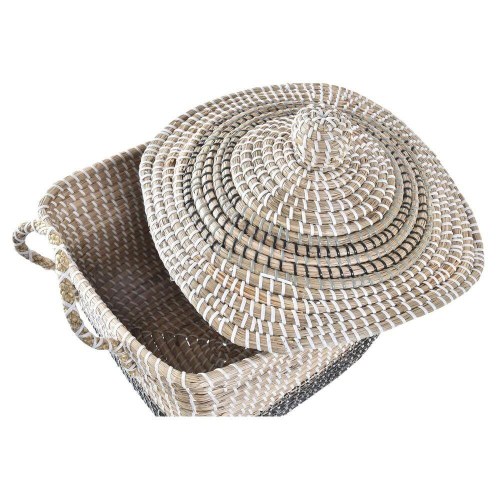 Dekorativ kurv i havgræs - grå/natur, boho, 45 × 35 × 43 cm
