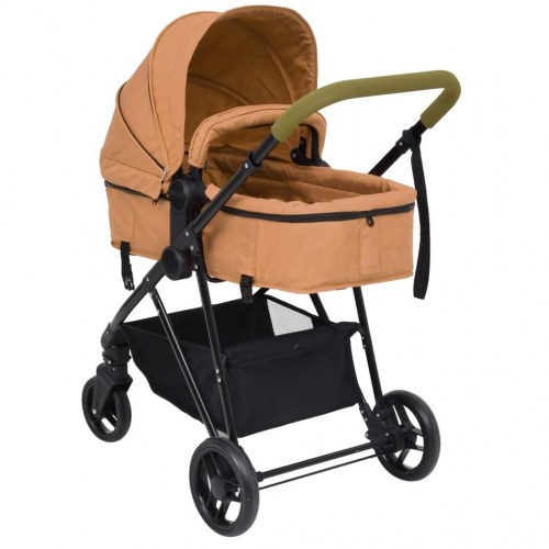 2-i-1 klapvogn/barnevogn stål gråbrun og sort