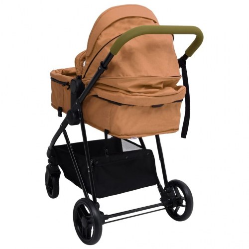 2-i-1 klapvogn/barnevogn stål gråbrun og sort