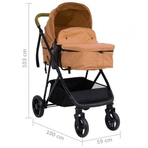 2-i-1 klapvogn/barnevogn stål gråbrun og sort