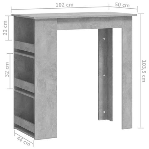 Barbord med opbevaringsstativ 102x50x103,5 cm betongrå