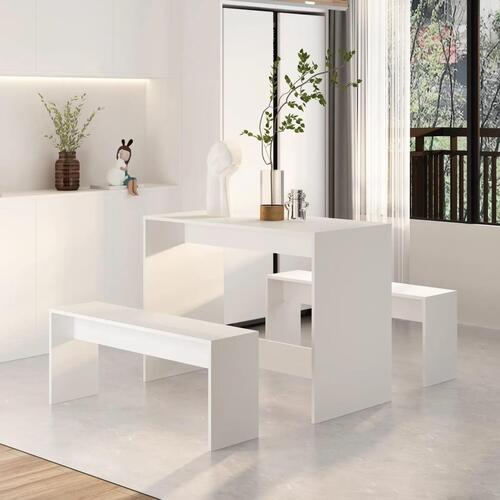 Spisebordssæt 3 dele konstrueret træ hvid