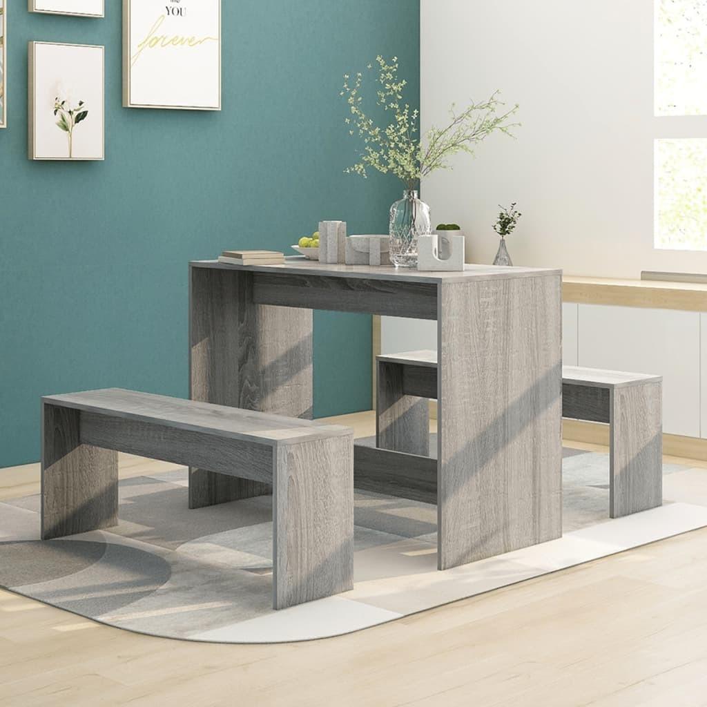Spisebordssæt 3 dele konstrueret træ grå sonoma-eg