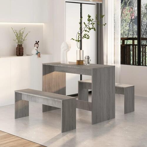 Spisebordssæt 3 dele konstrueret træ grå sonoma-eg