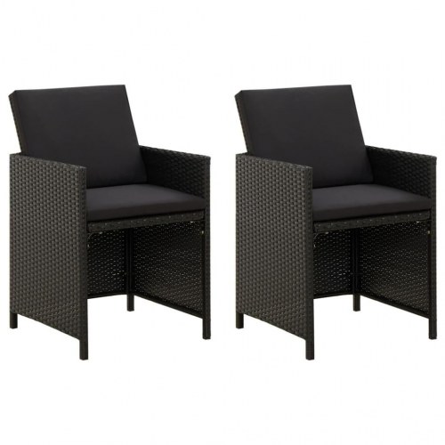 Havestole med hynder - 2 stk. polyrattan, sort