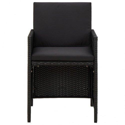 Havestole med hynder - 2 stk. polyrattan, sort