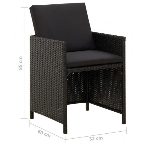 Havestole med hynder - 2 stk. polyrattan, sort