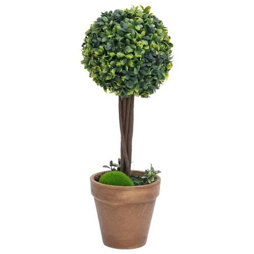 Kunstige buksbom med krukker 2 stk. 41 cm kugleformet grøn