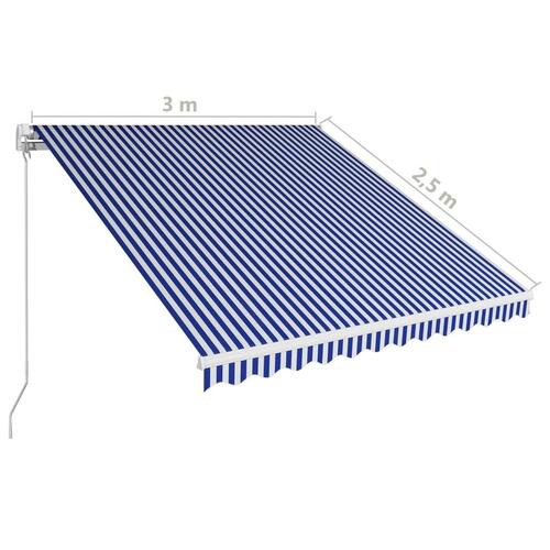 Foldemarkise manuel betjening 300 x 250 cm blå og hvid