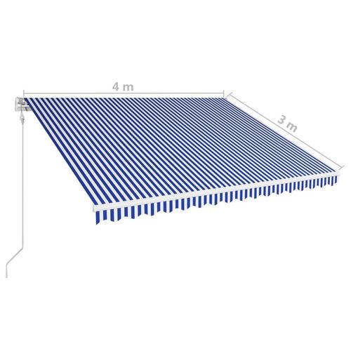 Automatisk foldemarkise 400 x 300 cm blå og hvid