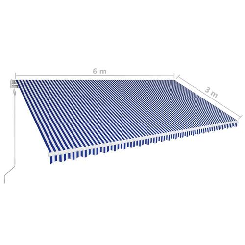 Foldemarkise med automatisk betjening 600 x 300 cm blå og hvid
