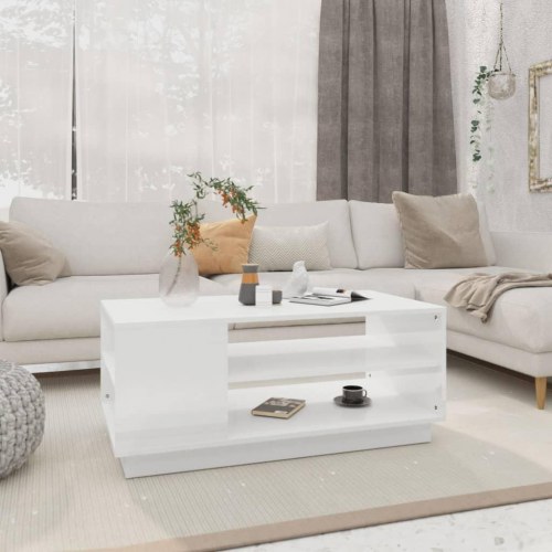 Sofabord 102x55x43 cm konstrueret træ hvid højglans