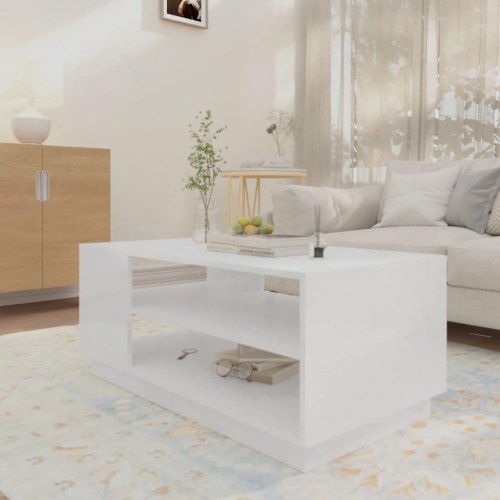 Sofabord 102x55x43 cm konstrueret træ hvid højglans