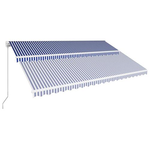 Foldemarkise manuel betjening 500 x 300 cm blå og hvid