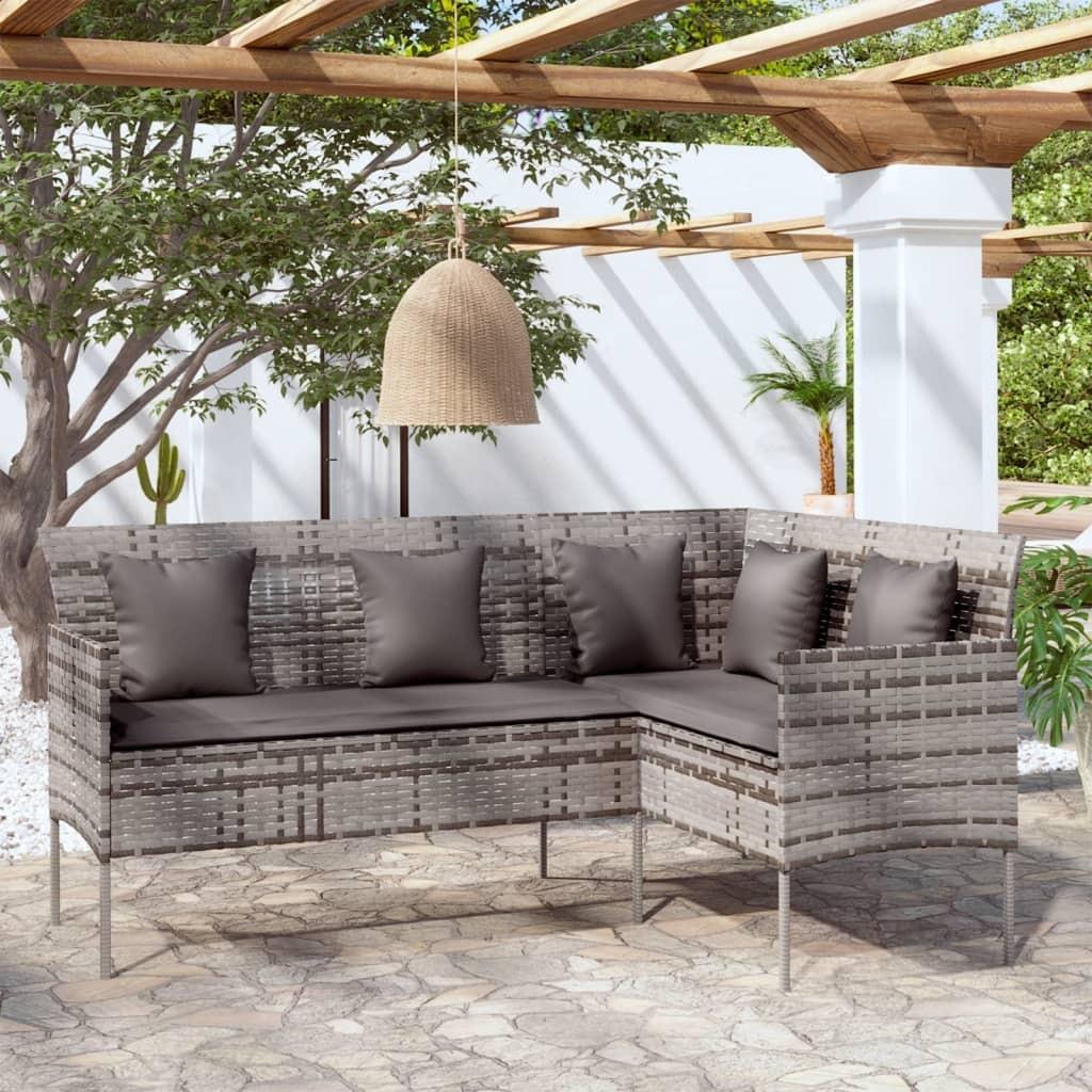 Formet Sofa Med Hynder Polyrattan Grå