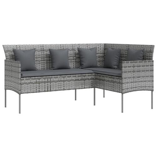 L-formet sofa med hynder polyrattan grå