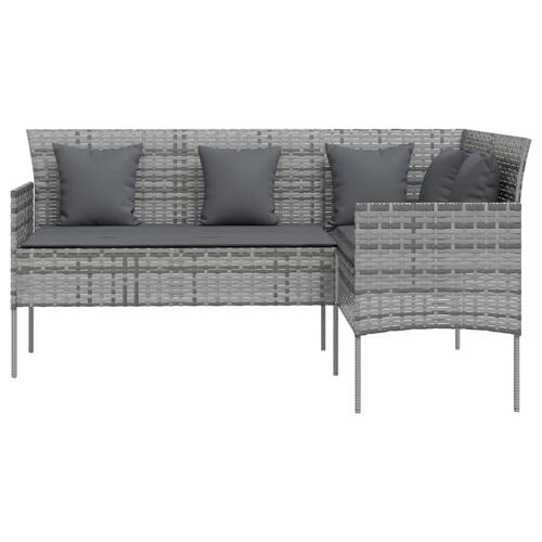 L-formet sofa med hynder polyrattan grå