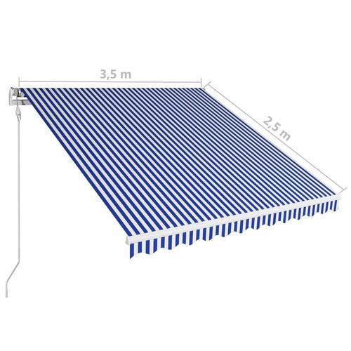 Automatisk foldemarkise 350 x 250 cm blå og hvid