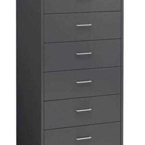 Skænk med 6 skuffer 50 x 34 x 96cm konstrueret træ grå højglans