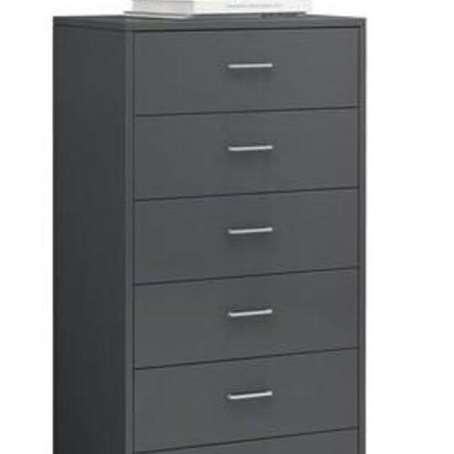Skænk med 6 skuffer 50 x 34 x 96cm konstrueret træ grå højglans
