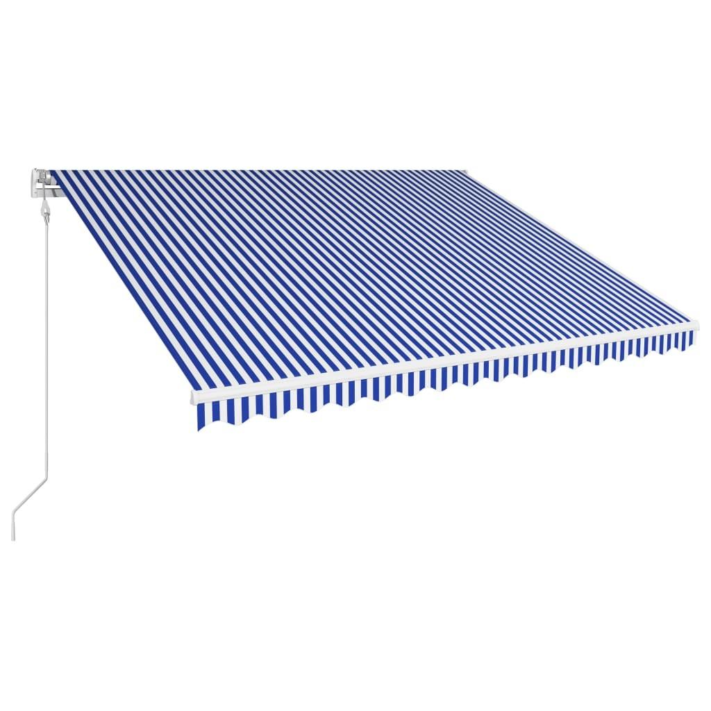 Automatisk foldemarkise 450 x 300 cm blå og hvid